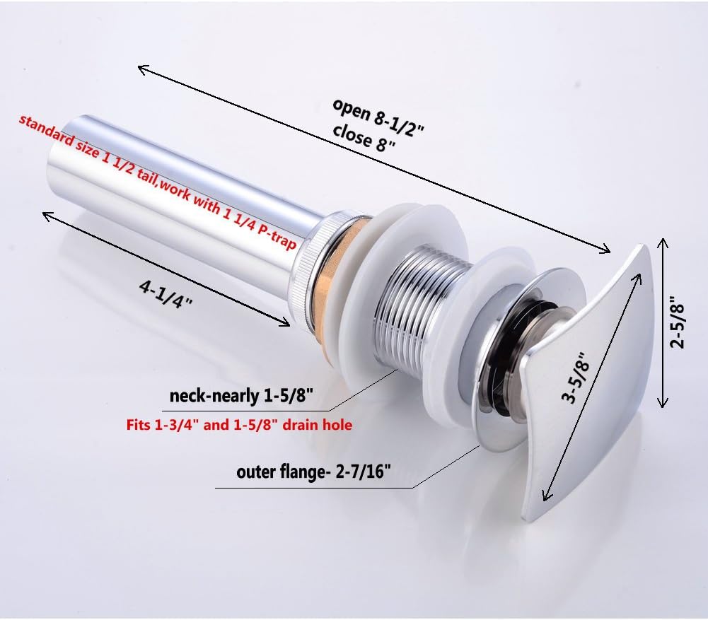 Square pop up drain without overflow chrome for risen bathroom vessel sink universal push button drain non-overflow match with rectanglar faucets