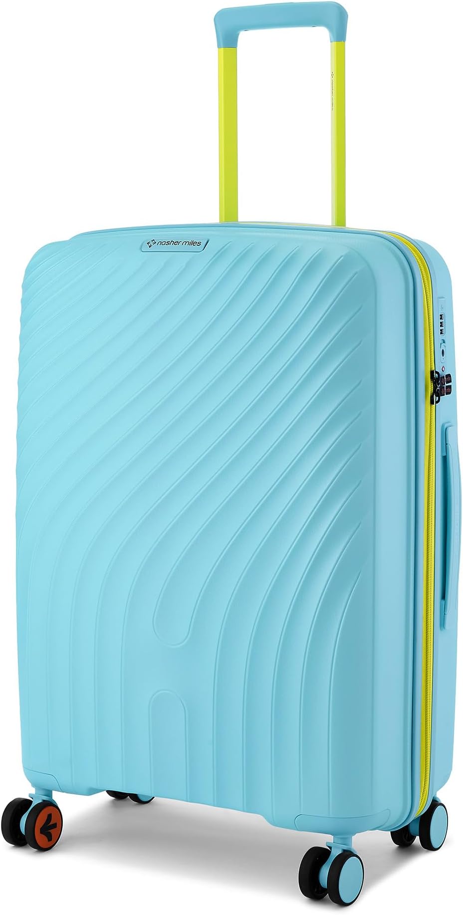 - Capri Hard-Sided Polypropylene Check-in Luggage 24 inch | 65cm | 8 Wheels Medium Trolley Bag for Travel | Suitcase (Light Blue & Yellow)