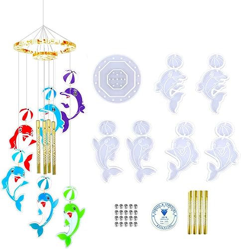 Kit de moldes de resina de carillón de viento de delfín, moldes de silicona para carillón de viento, moldes de resina epoxi de delfín, suministros