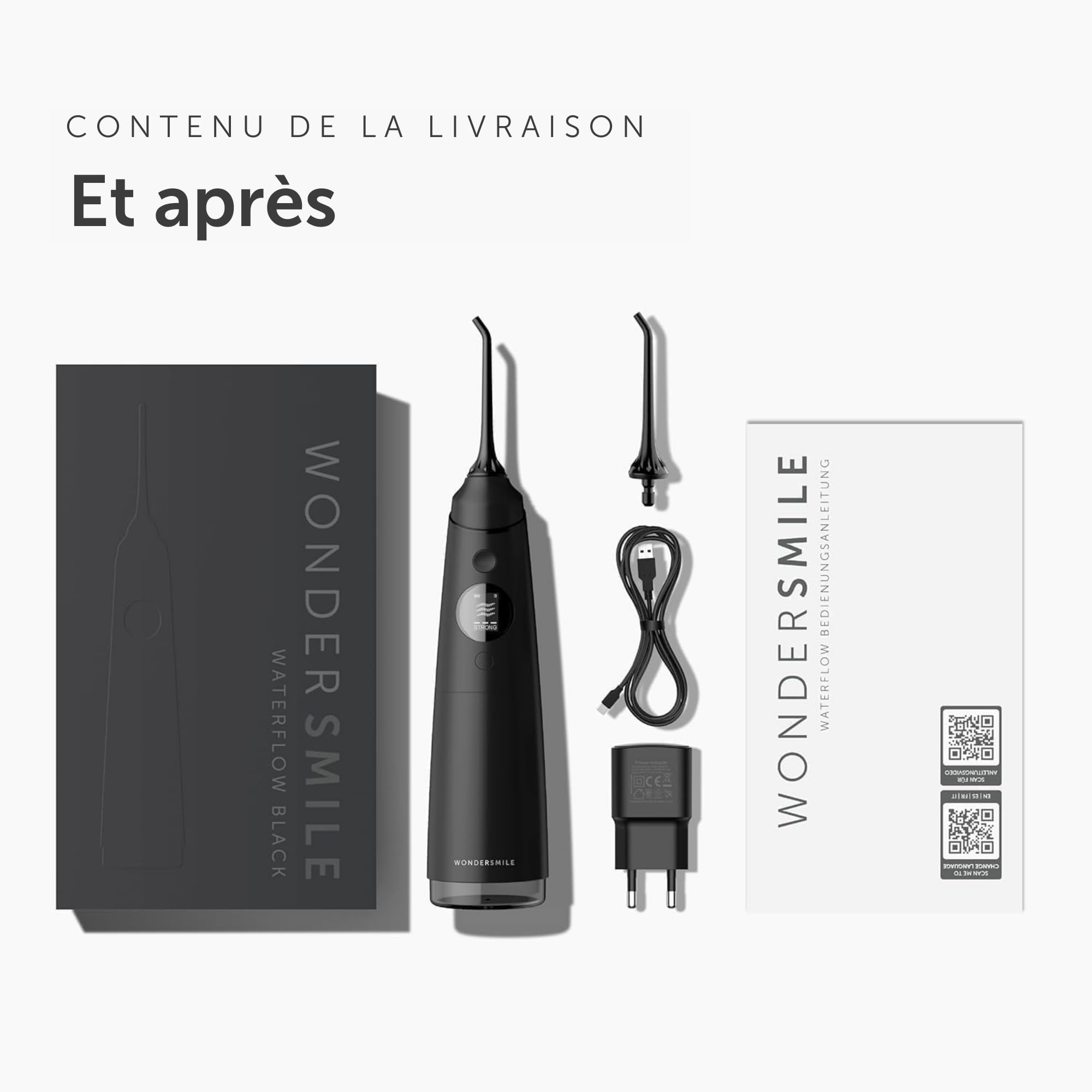 WonderSmile Hydropulseur PRO - Lauréat 2025 - testé TÜV SÜD - essai 100 jours sans risque - technologie SmoothFlow pour dents & gencives - 5 modes - batterie 30 jours