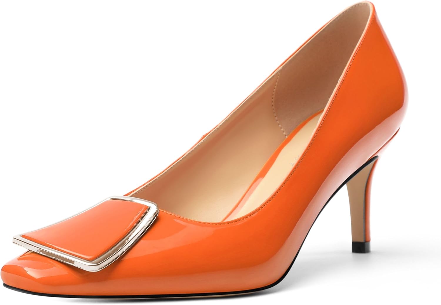 Womens Elegant Pumps, Pointed Toe Heels for Women, Kitten Heel Wedding Shoes, Slip on, Square Buckle, Solid Color, Sexy Stilettos for Ladies 2.5in
