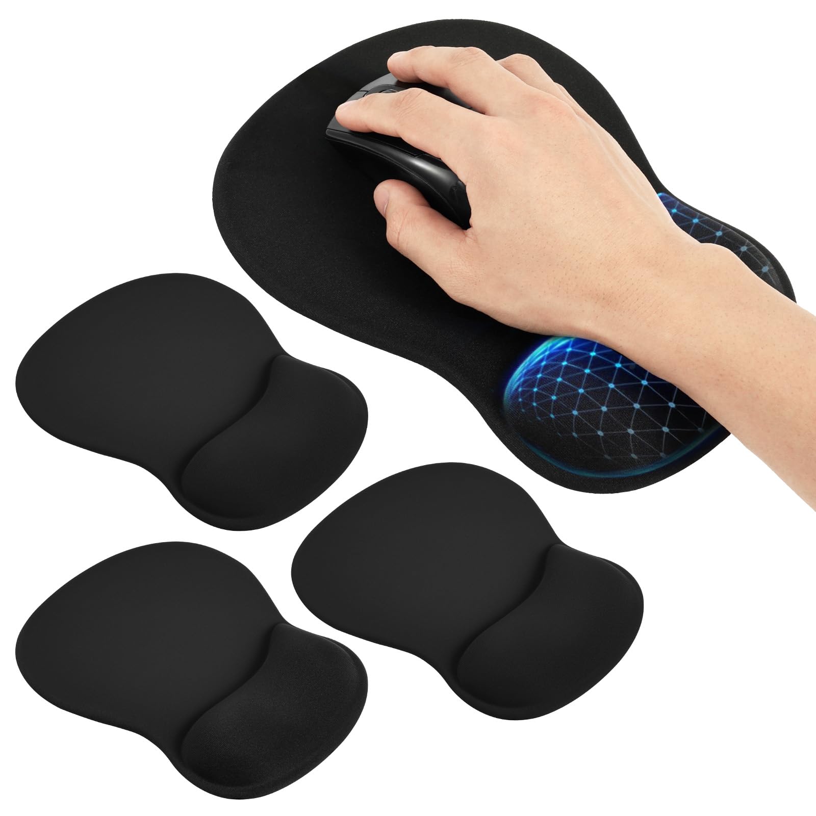 Ergonomic Mouse Pad with Gel Wrist Rest 4 Pack, Smooth Wrist Support Surface, Comfortable Mousepad with Non-Slip Base for Laptop, Computer, Office & Home Desk Accessories.