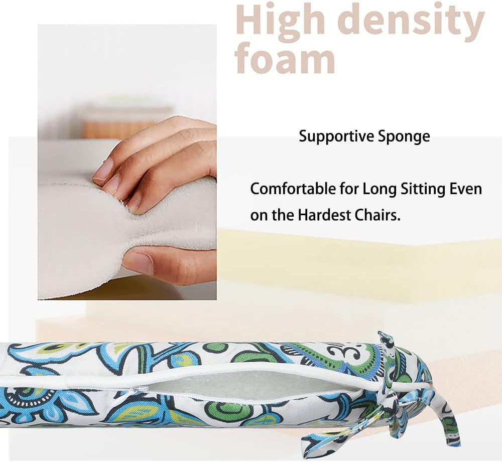 Magpie Fabrics Outdoor/Indoor 17"x16"x2" Chair Cushions with Ties Set of 4, Waterproof All Weather U-Shape Seat Pads Decoration for Patio Garden Furniture Home Office (Botanical Blue Green)