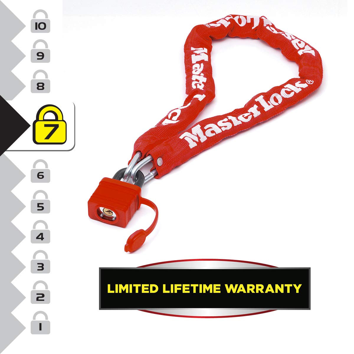 MASTER LOCK Chaîne Antivol Vélo avec Cadenas à Clé [Clé] [90 cm Chaîne] [Couleur Aléatoire] 8390EURDPROCOL - Idéal pour les Vélos, Vélos Electriques, VTT et autres