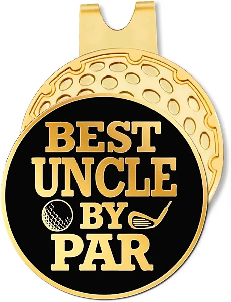Hafhue Best Uncle by Par Black Gold Golf Ball Marker with Hat Clip, Funny Golf Accessories and Golf Gifts for Men Uncle, Birthday for Golf Fan Golfer Golf Lovers(GM117)