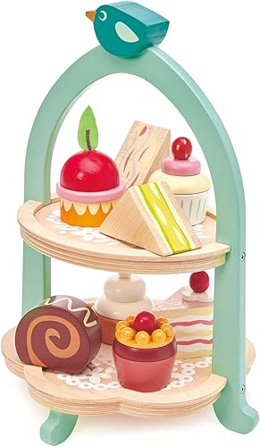 Tender Leaf Toys - Mini Chef Birdie - Soporte de té de la tarde  Torre realista de sándwich, pasteles y pasteles ingleses para jugar a la fiesta de