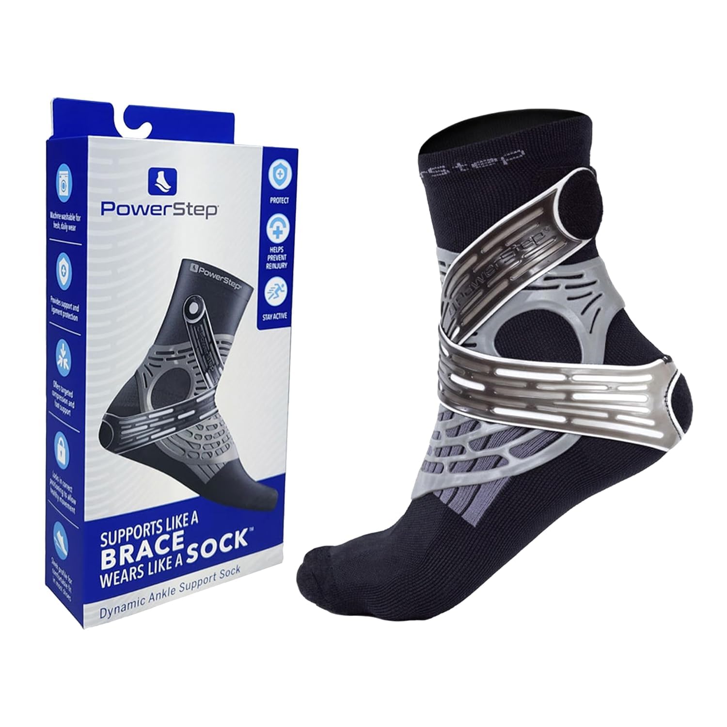 Dynamic Ankle Support Sock, Ankle Brace and Ankle Compression Sock, for Flexibility, Ankle Support and Injury Prevention, Pain Relief, Unisex (Right Medium, Men's 7-9.5, Women's 8-10.5)