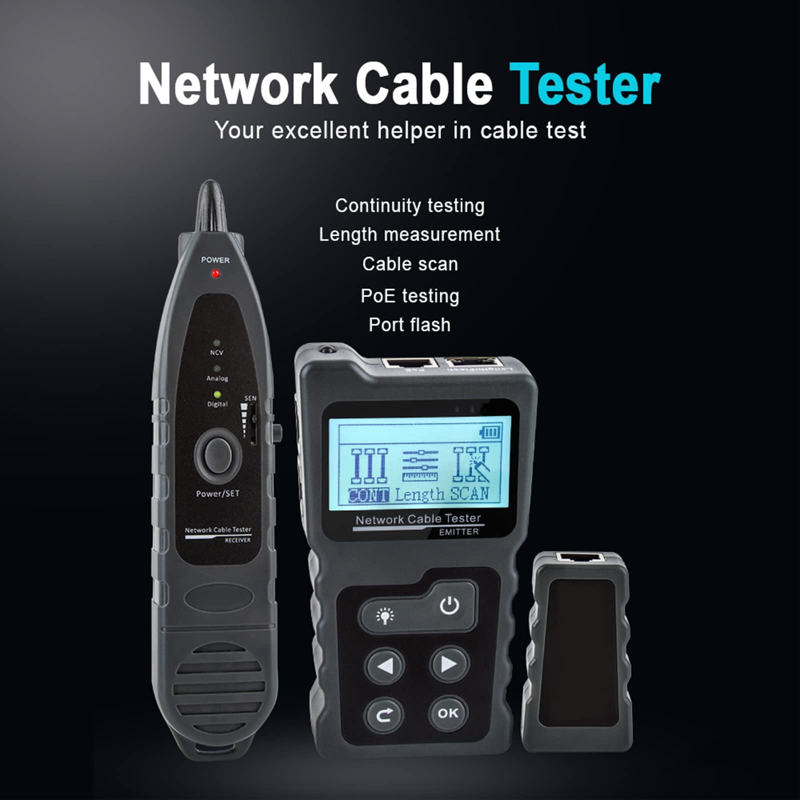 Rastreador De Cable, Herramienta De Red De Medidor De Pantalla LAN, 3 Modos De Búsqueda, Adecuado para Organización De Cable, Organización De Mantenimiento De Red, Prueba De Línea Telefónica
