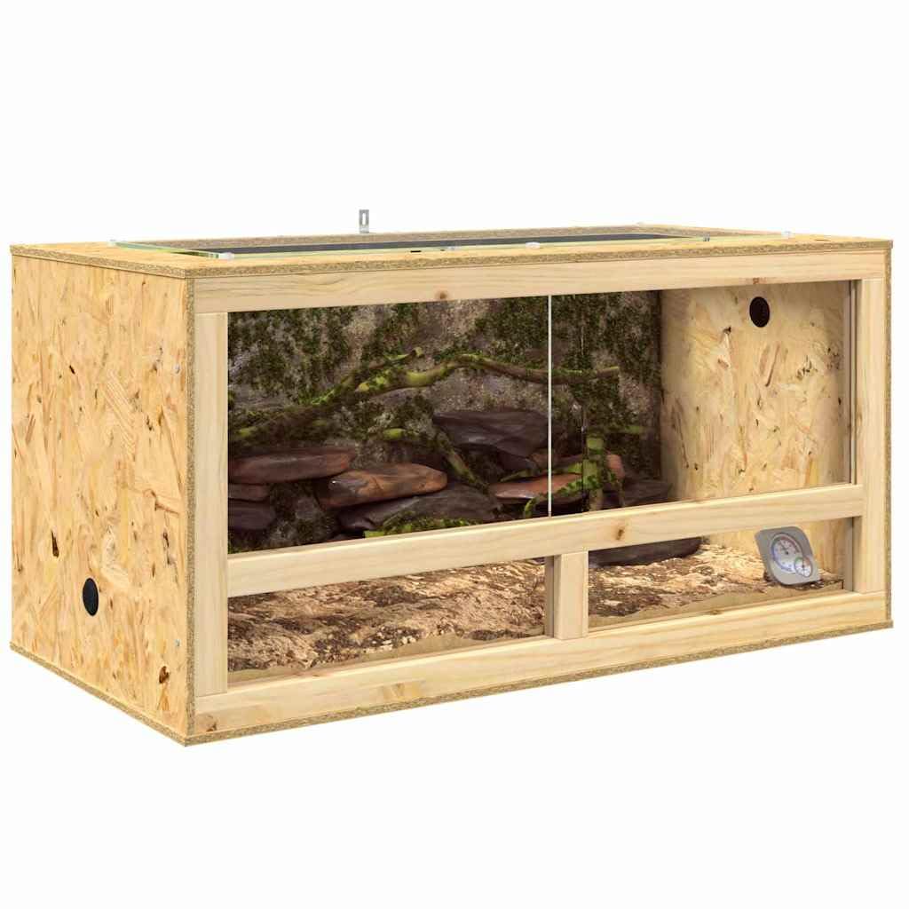 OSB Terrarium 100x50x50 cm für Reptilien, Holzterrarium mit Thermometer, geräumiges Reptiliengehege für Bartagamen und Schlangen