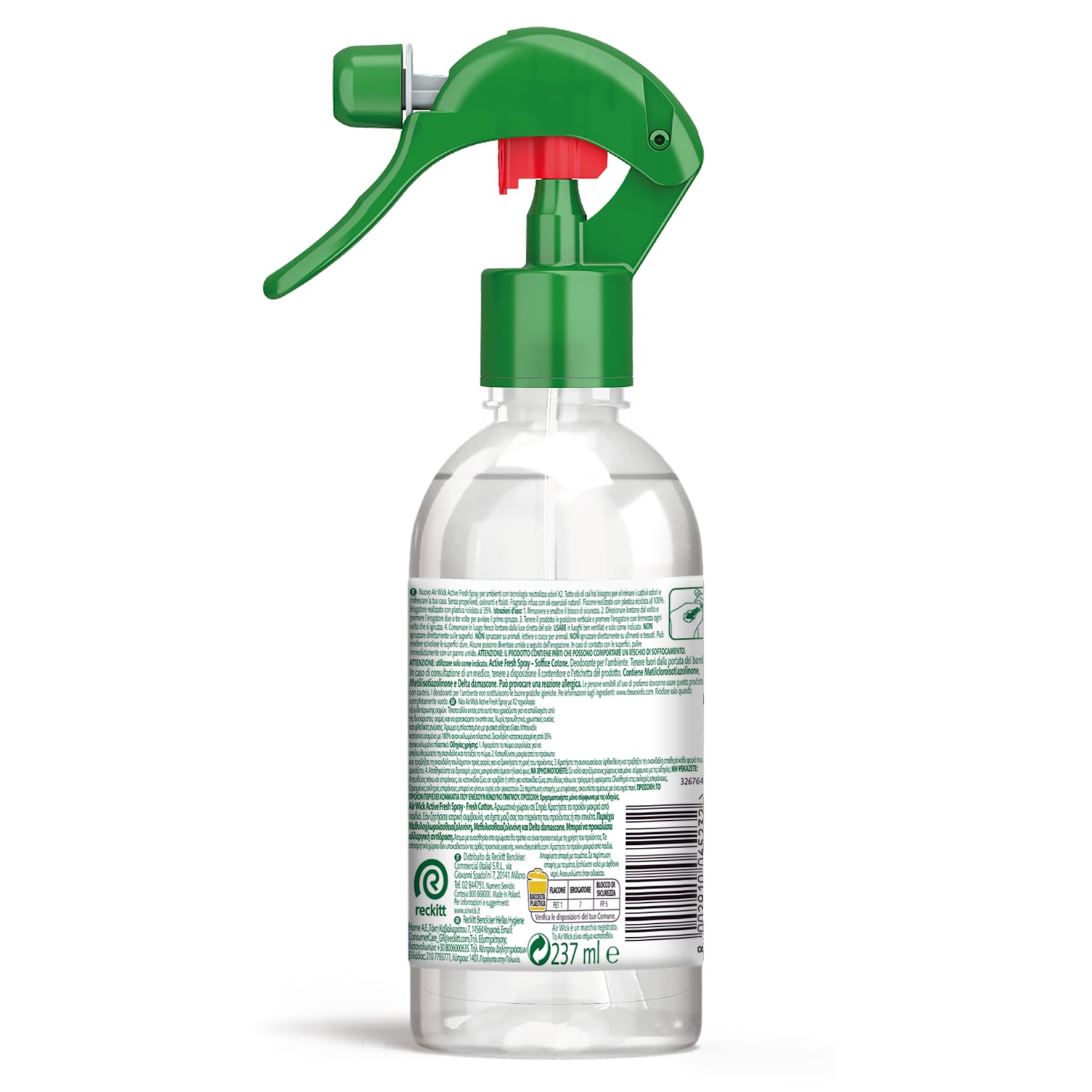 Airwick Profumatore per Ambienti, Confezione da 8 Spray da 250ml, Spray Active Fresh al Profumo di Cotone, Deodorante Ambiente