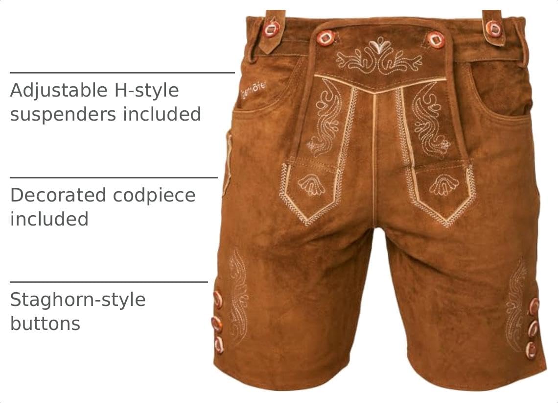 STEIGENHÖFER Lederhosen Men - Authentic German Bavarian Shorts - Real Leather Oktoberfest Costume - Trachten Outfit