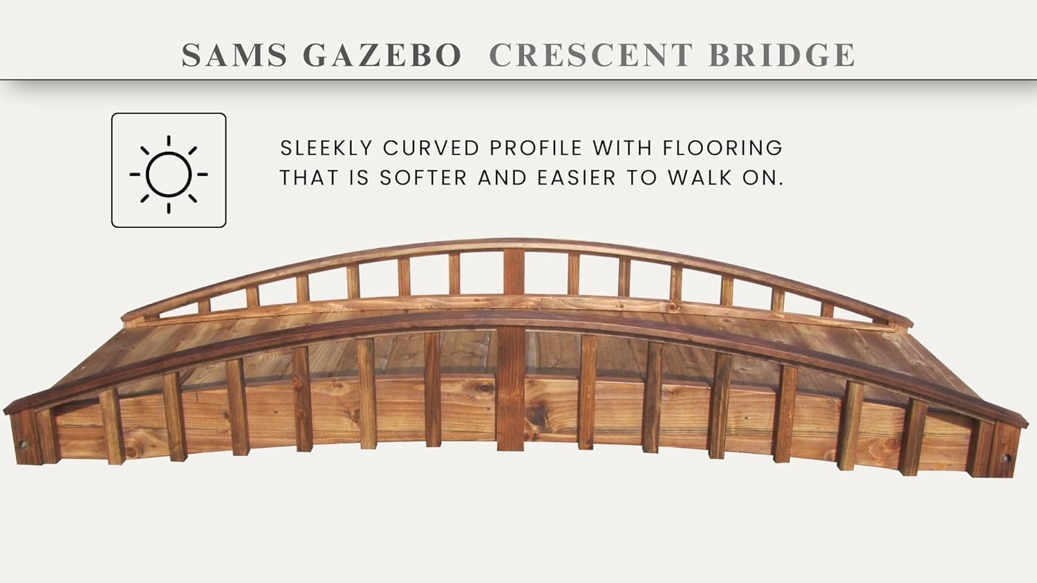 SamsGazebos Crescent Japanese Style Wood Garden Bridge, 8', Brown (MB-CR-T-8)
