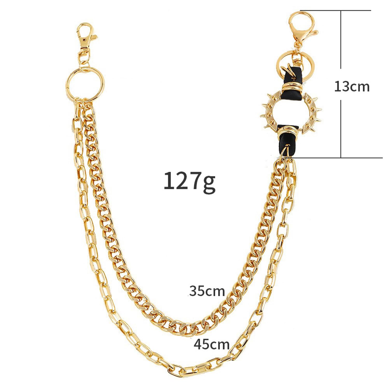 PINKPIN Unisex Punk Chains for Pants, Heavy Duty Belt Chains Hip Hop Trousers Jeans Chain with Lobster Clasps for Wallet Keys Gold