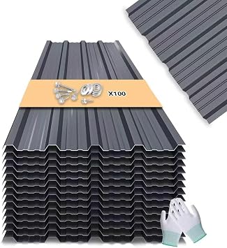 Metal Roofing Panels - 12Pcs Waterproof Heavy Duty Metal Roof Panels Corrugated Metal Siding for Roofs Carports Tool Sheds Patio Porch Pergola, Easy to Install Grey, 50.78x17.7in