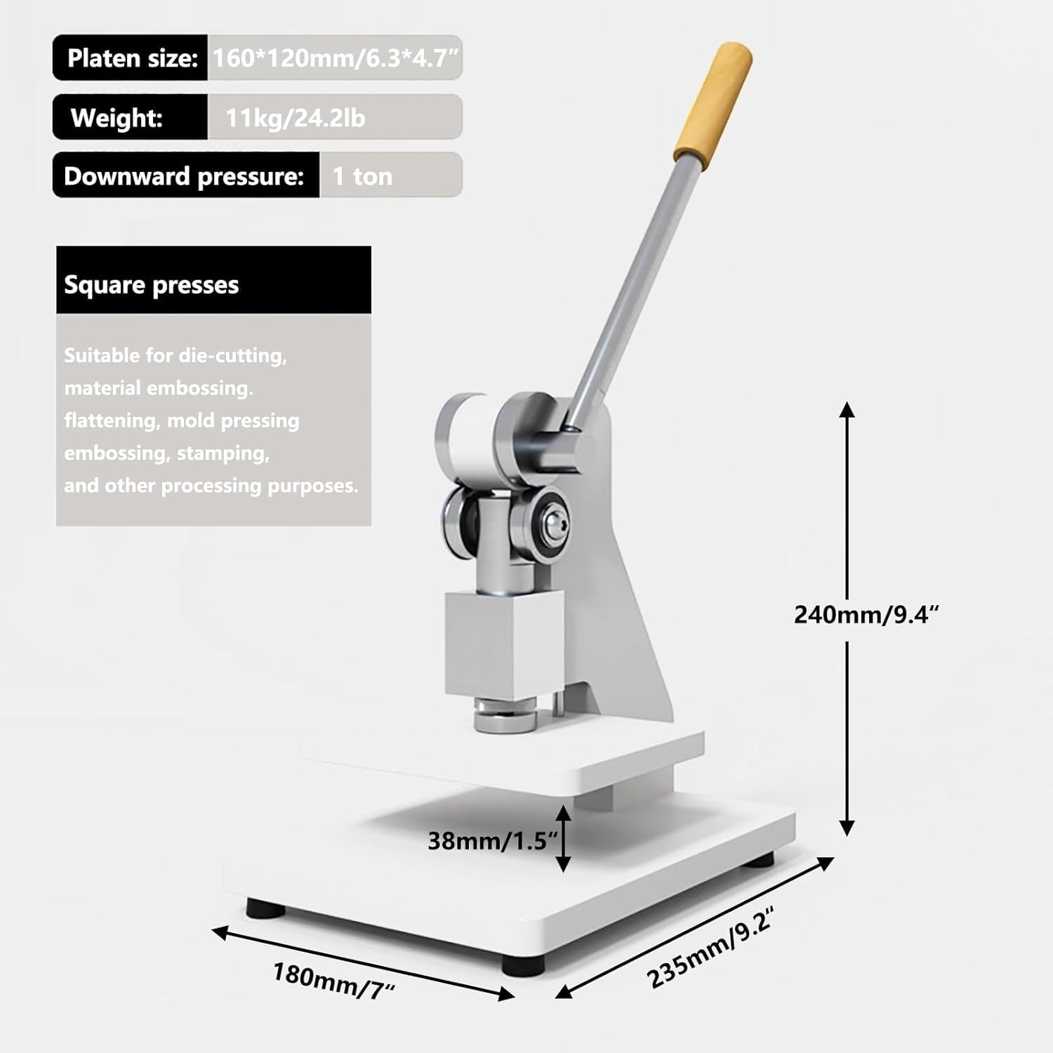 Prensa Plana para Cuero de Alta Resistencia de 1 tonelada, máquina de Corte y Repujado de Cuero, Prensa Plana Manual, Adecuada para perforar, moldear y Otros Trabajos de prensado. (White)