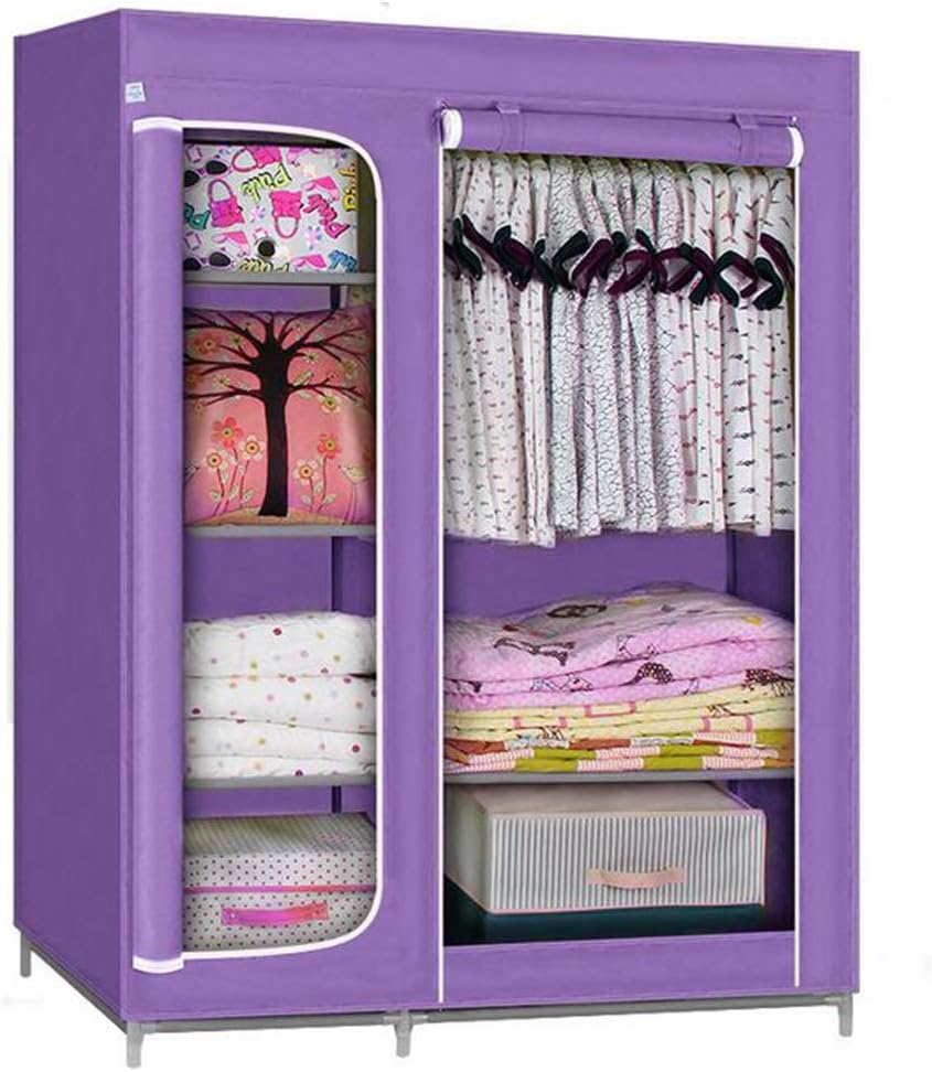 Cloth Wardrobe Clothes Closet, Portable Closet Wardrobe Storage Closet Standing Closet Fabric Cabinet Portable Wardrobe,Purple_116x45x165cm