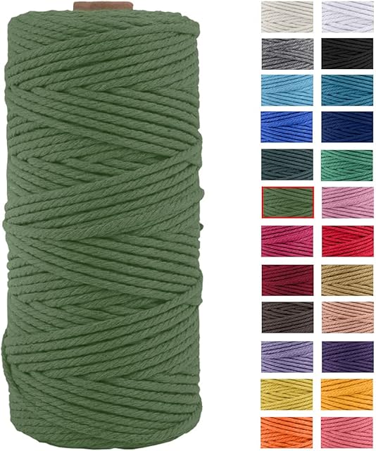 JeogYong Macrame Cord Thick Natural Cotton Cord Yarn Macrame Rope for Wall Hangings, Plant Hangers, DIY Crafts, Home Decorations, Gift Wrapping 3mm x 100m (Army green)