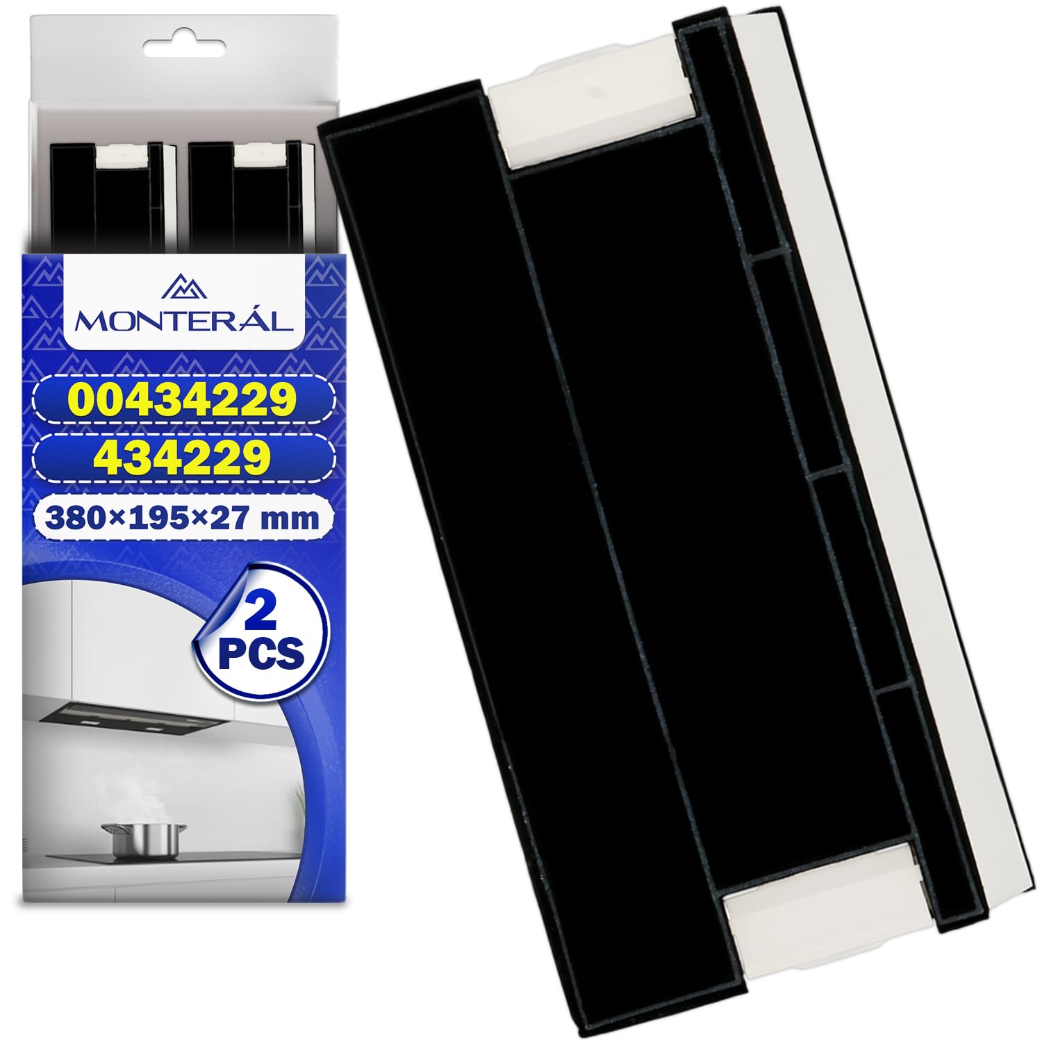 2x Filtro Carbone Attivo Cappa Aspirante Cucina 380x195x27mm per Bosch