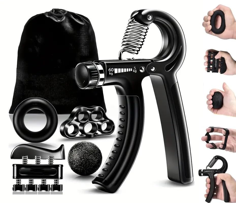 5-piece hand grip strengthener arm & finger exercisers kit, adjustable hand gripper, forearm strength, grip ball, silicone rings, fingers stretcher for daily workouts gym training fitness tools