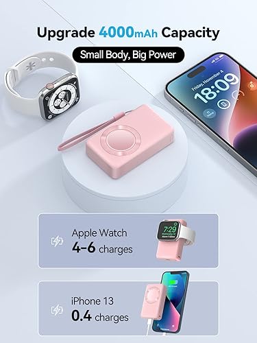 Miniatura 3 de LVFAN Cargador portátil para Apple Watch, cargador magnético para iWatch, cargador de viaje de 4000 mAh, batería externa para Apple Watch (2