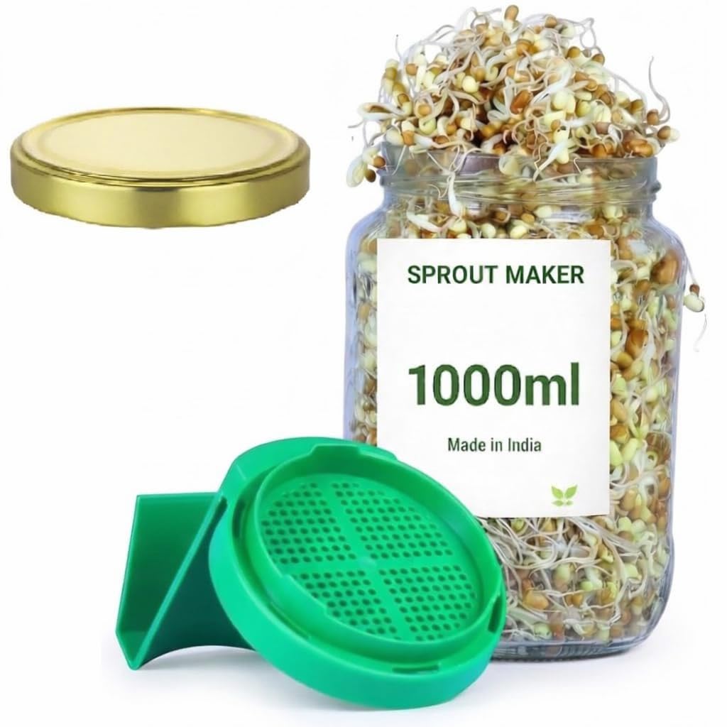 1000ml Sprout Maker Jar with Drain Lid & Stand | Glass Sprouting Jar for Moong, Beans & Seeds | Easy Home Sprouts Container.-image-16