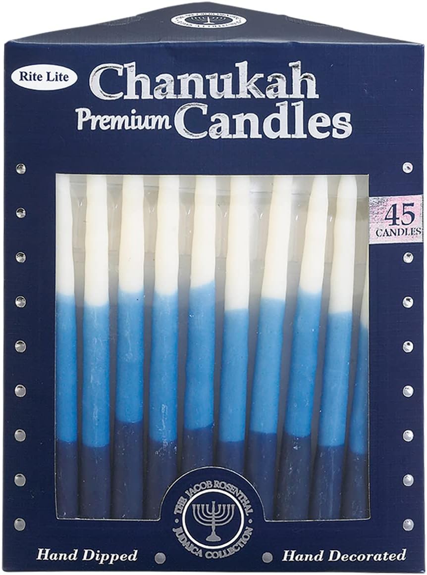 Rite Lite Velas De Hanukkah Azules Y Blancas Prémium Sin Goteo – Paquete De 45 Unidades A Granel De Tres Colores – Decorativas Y Se Adapta A La Mayoría De Las