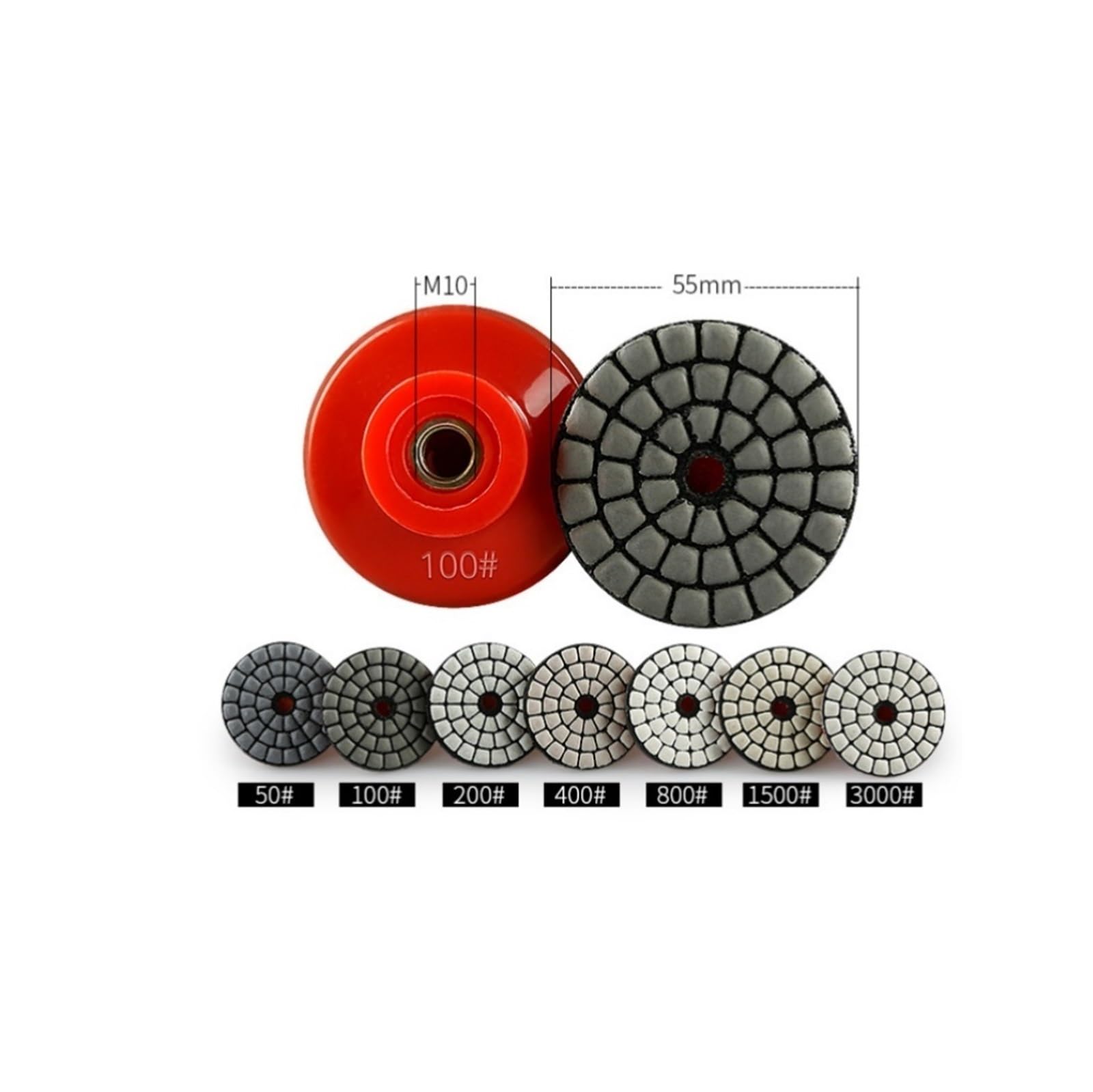 Almohadillas De Pulido De Diamante, 7 Unidades, Pulido En Seco Sin Rayones | Almohadillas De Resina Para Lijado En Seco, Aptas Para Mármol Y Granito (7 pcs 50 mm Two Hundred)