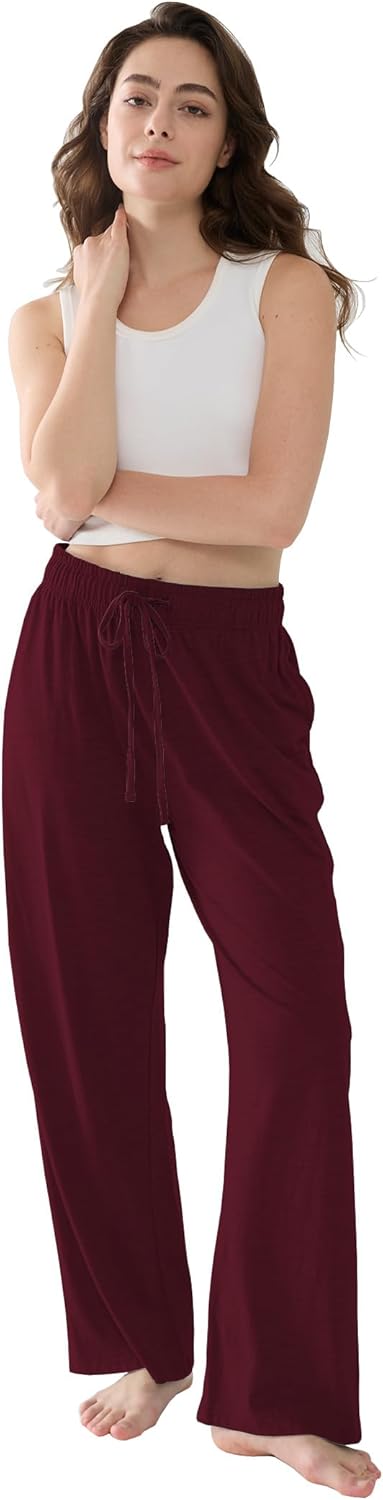 Womens Solid Pajama Pants Soft Palazzo Pants Lightweight Comfy Casual Lounge Pj Bottoms Sleepwear with Elastic Waistband & Pockets - Image 4