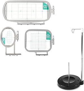 Sew Tech 3in1-A Embroidery Hoops for Brother SE600 PE550D SE700 PE535 SE400 PE525 PE540D PE500 SE625 SE425, and Adjustable Cone Thread Stand Spool Holder for Sewing and Embroidery Machines