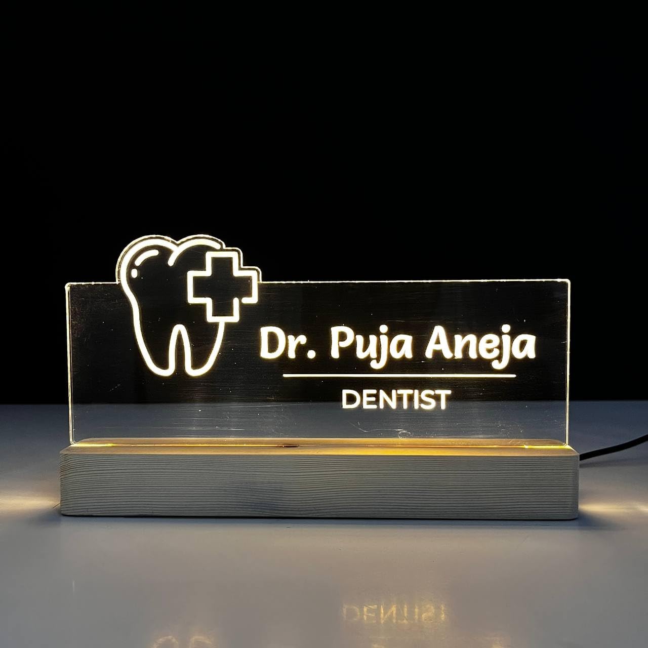 WOWOOD Customized LED Name Plate for Office Desk Table Name Sign Birthday Gift For Dentist Doctor Clinic Medical Store Teacher Pharmacist (10 x 6 inch) (For Dentist)
