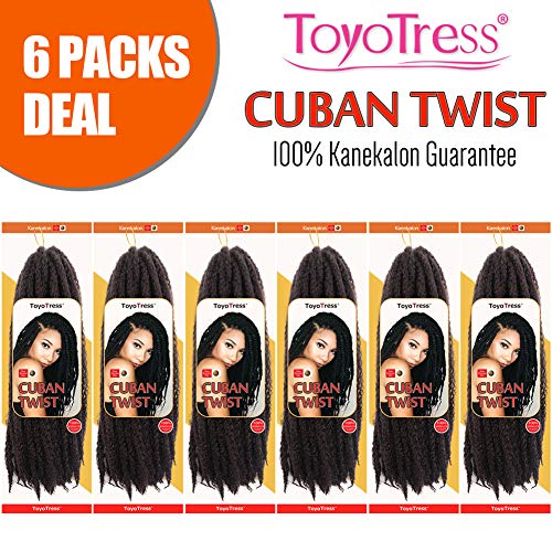 ToyoTress 6Packs 16 Inch Omber Cuban Twist Marley Hair Cuban Twist Braiding Hair 100% Kanekalon Synthetic Marley Hari For Twists Crochet Braiding Hair (6Packs, 2#)