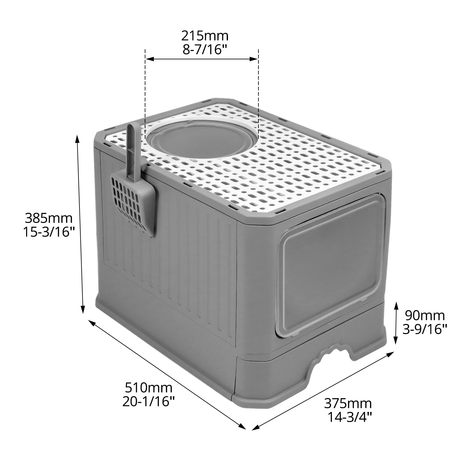 QWORK® Caisse Chat litiere, Grand bac à litière pour Chat avec Couvercle et Pelle, pour Chats jusqu'à 12 kg, Gris
