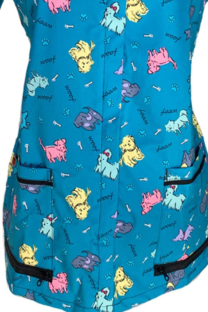Ladybird Line 713 Blue Dog Design Waterproof Pet Grooming Smock for Dog Bathing and Pet Groomers