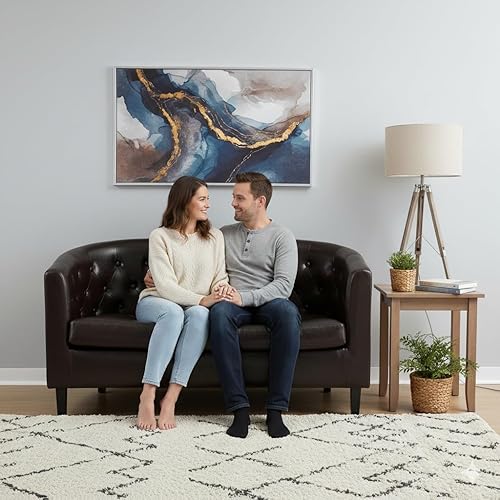 Naomi Home Sofá Biplaza Barrel, Sofá Biplaza Barrel de Cuero Sintético con Botones Capitoné, Sofás de Cuero Sintético, Sofás Biplaza Pequeños para