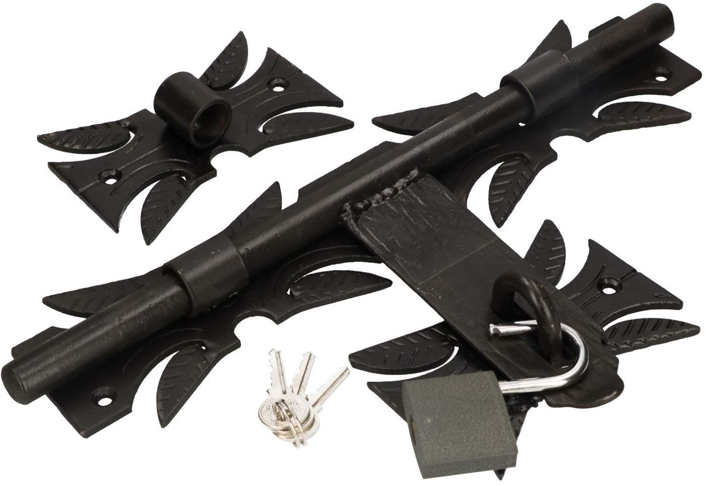 KOTARBAU Torriegel 320 mm mit Vorhängeschloss Bolzenriegel Torschieber Pulverbeschichtet Schwarz Schubriegel Schmiedeeisen Überwurfriegel Federriegel