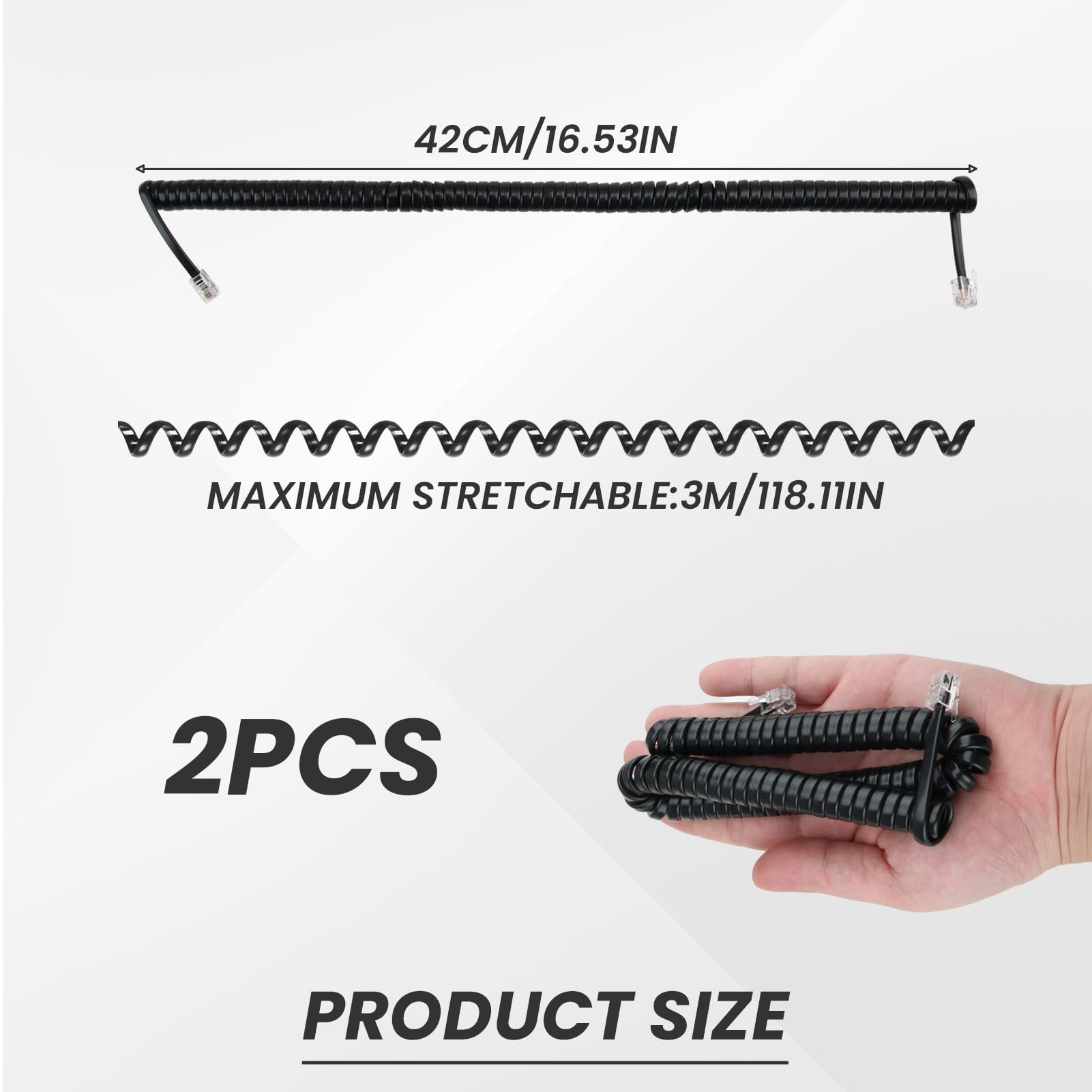 Cavo Telefonico Spirale RJ9 Nero - Lunghezza 3m, Confezione Da 2 - Per Telefoni Fissi - Foto 12