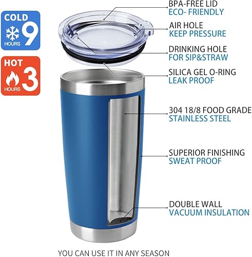 Miniatura 4 de HASLE OUTFITTERS Vasos de acero inoxidable de 20 onzas con tapa, doble pared aislada al vacío, tazas de café para bebidas frías y calientes (20