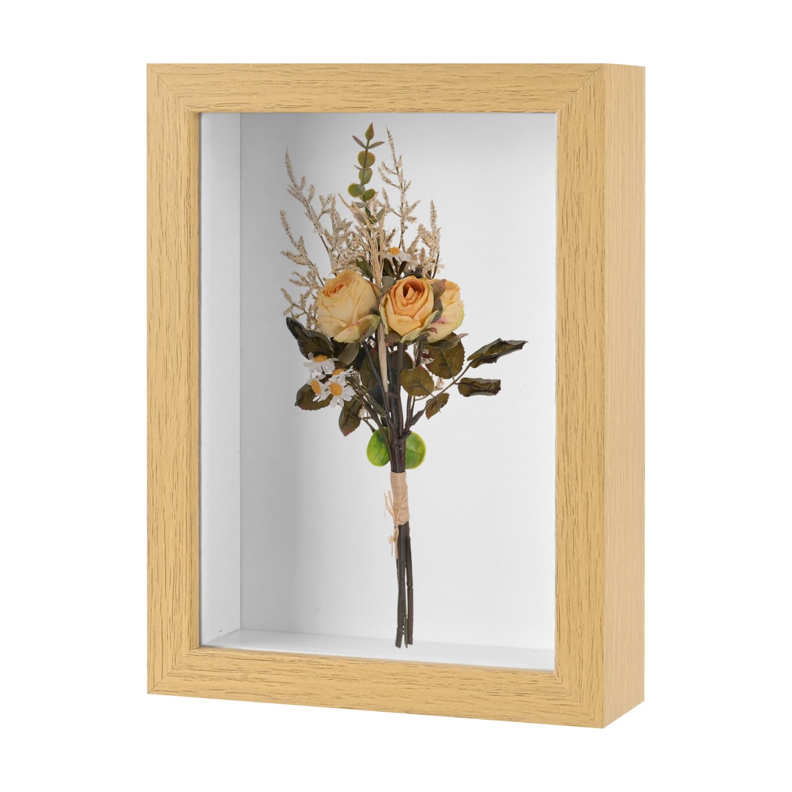 M METERXITY Shadow Box Frame (6 x 8 Inch, Natural) - Wooden Dried Flower Photo Frame, Memory Box Display Case with Felt Back, Apply to Flower/Tickets/Photos/Memorabilia DIY