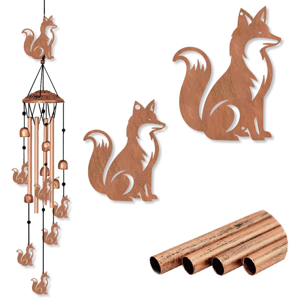 INFUNLY Campanelli a vento con volpe per esterni animali in metallo scacciapensieri in alluminio Tubi a vento volpi Memorial Campane a vento musica retrò con piccole campane per cortile decorazione