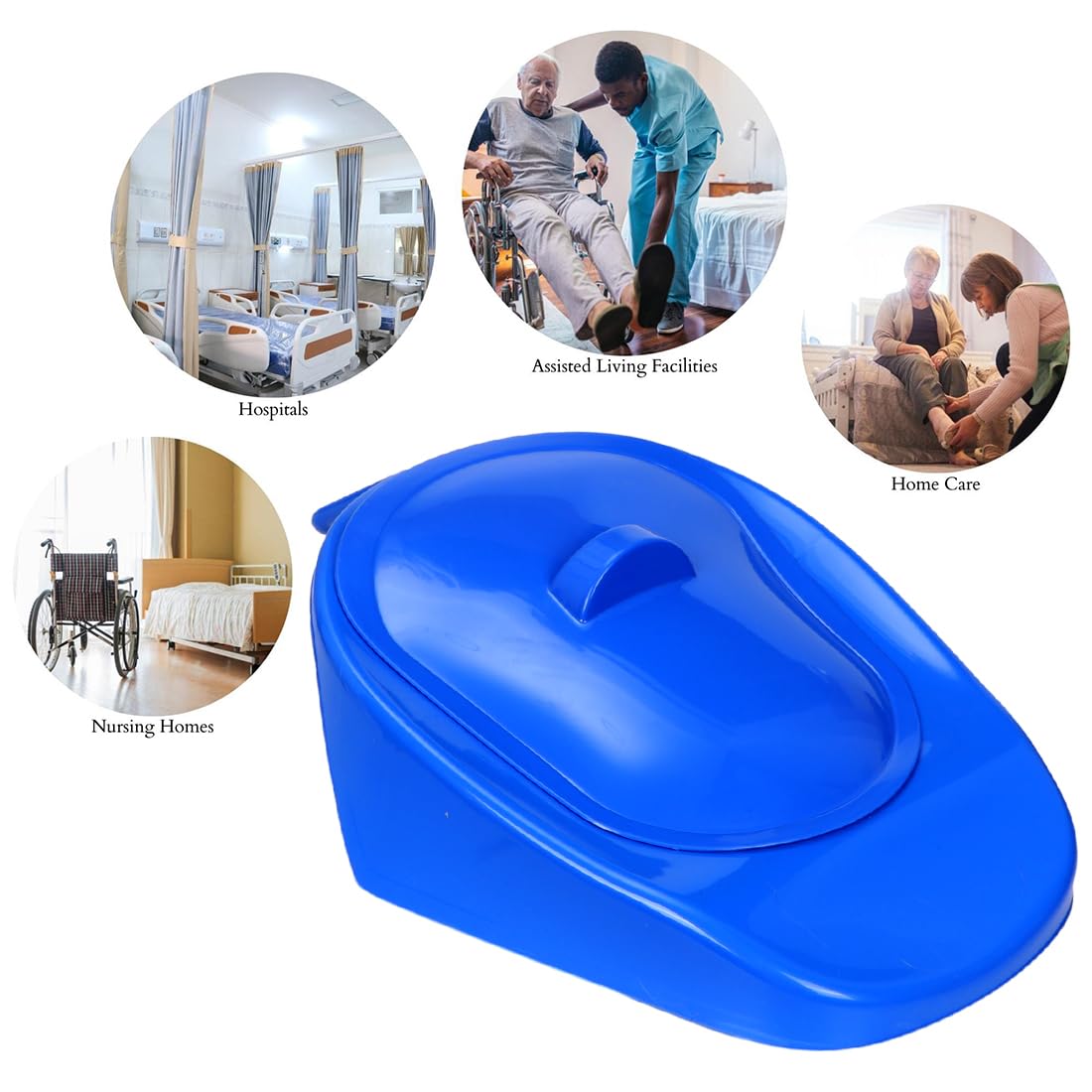 Padella da letto con coperchio, in plastica, per pazienti, per uomini, donne, anziani, blu
