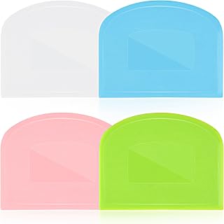 JIUZI 4-Pack Flexible Dough Scrapers for Sourdough Baking, Bread Cutter, Cake Icing Smoother - Food-Grade PE Plastic Kitchen Tools (Multi-Color)
