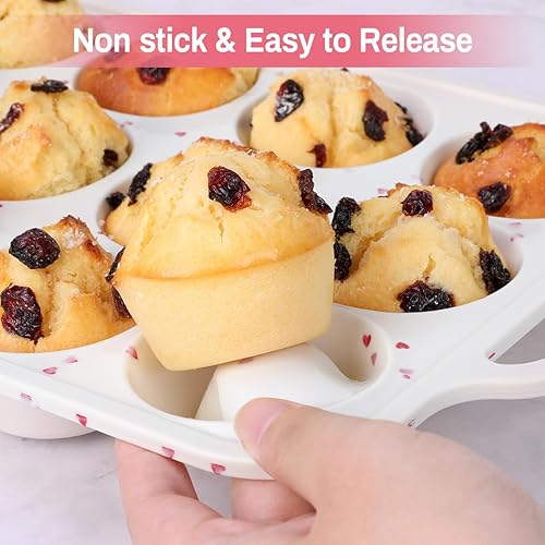 Miniatura 4 de Molde de silicona antiadherente para magdalenas de 12 tazas de tamaño regular para hornear con marco reforzado de metal, libre de BPA, molde de