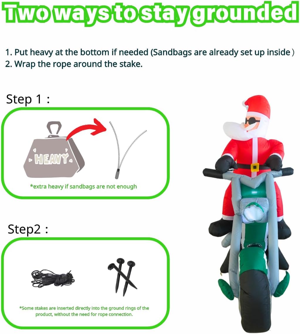 PTS 6FT Inflatable Motorcycle with Santa Outdoor Decoration, Christmas Blow Up Yard Decorations, Built-in LED Lights Inflatables Xmas Holiday Funny Decor for Indoor Lawn Garden