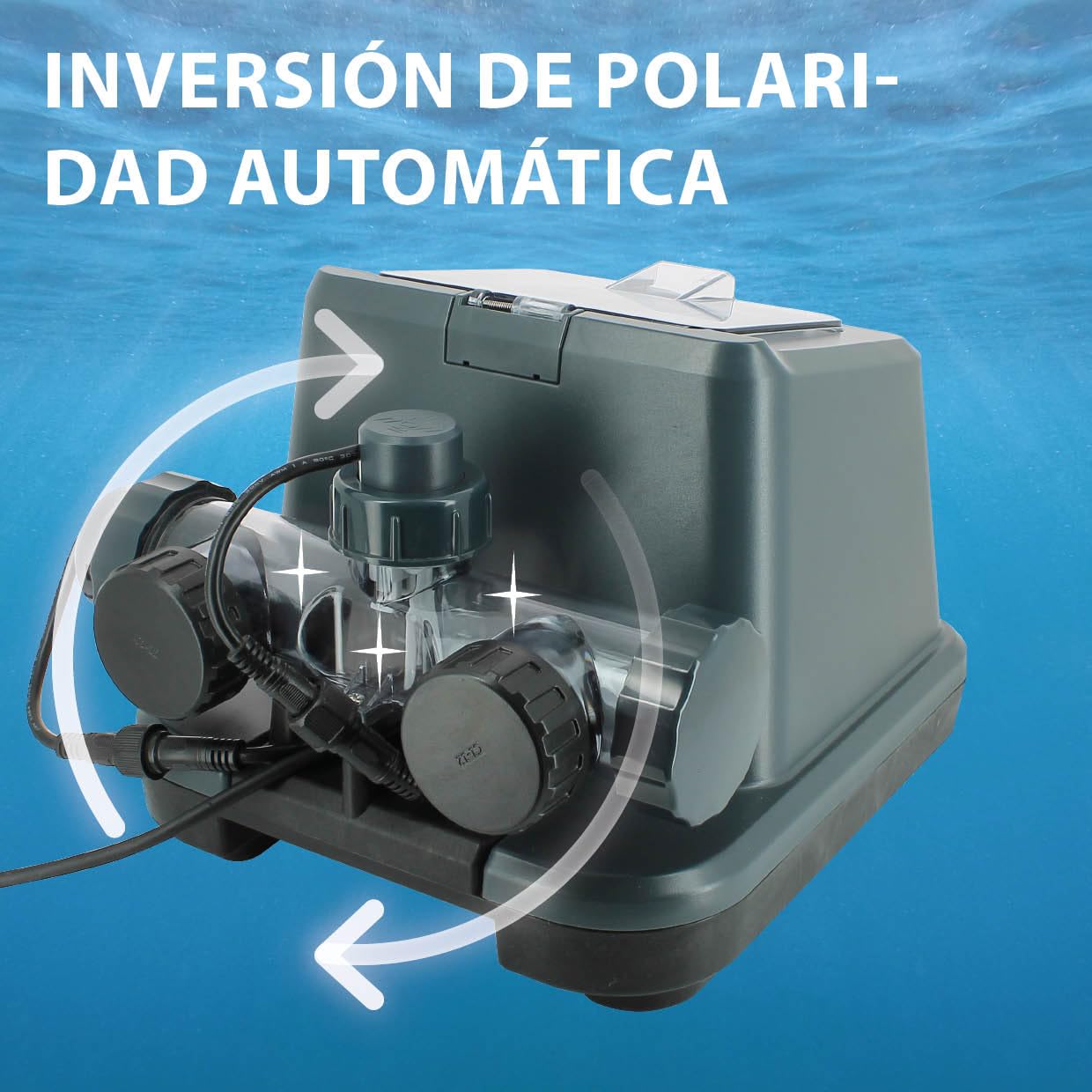 Gre - GSS50 Salino Dream Salt para Piscinas Elevadas hasta 50 m³ con Pantalla LED, Generador de Cloro 10 g/h, Electrodo Autolimpiante, IPX4, Temporizador e Interruptor de Flujo