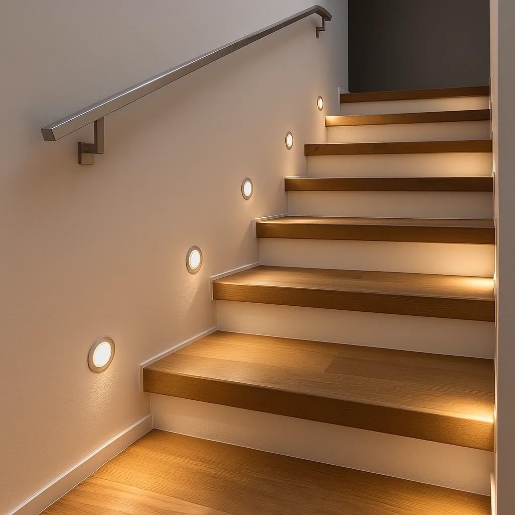 4er Set Superflache LED Boden Einbauspots Tom - 12V, Rund, Warmweiss, IP67, Trittfest & Begehbar, Lochausschnitt 46mm, inkl. LED Trafo - Kompakte Einbaustrahler für jeden Einsatzort geeignet.
