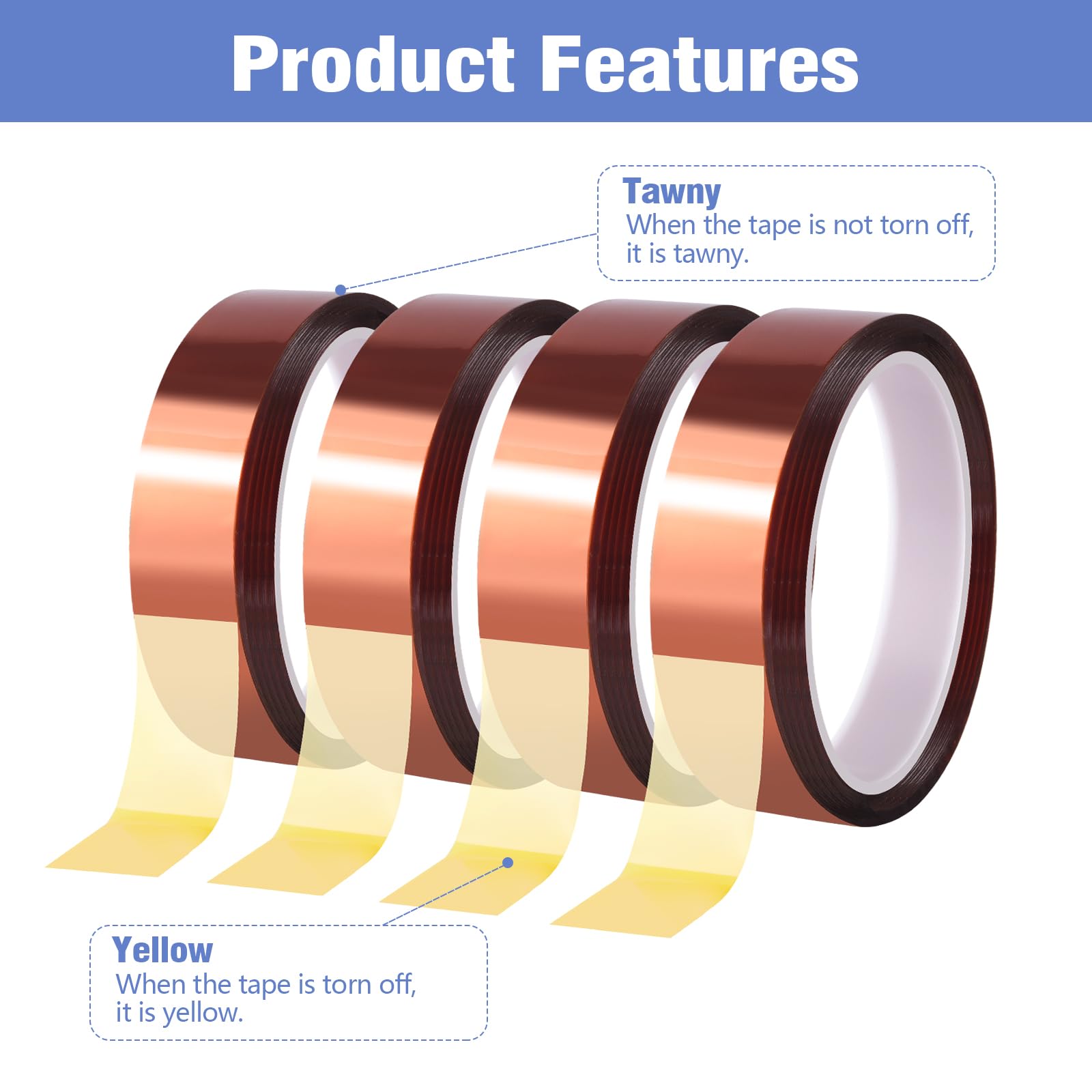 4 rollos de cinta Kapton marrón, 10 mm x 30 m, cinta térmica resistente al calor, resistente al agua, para placas de circuito, impresión de tazas, sin residuos