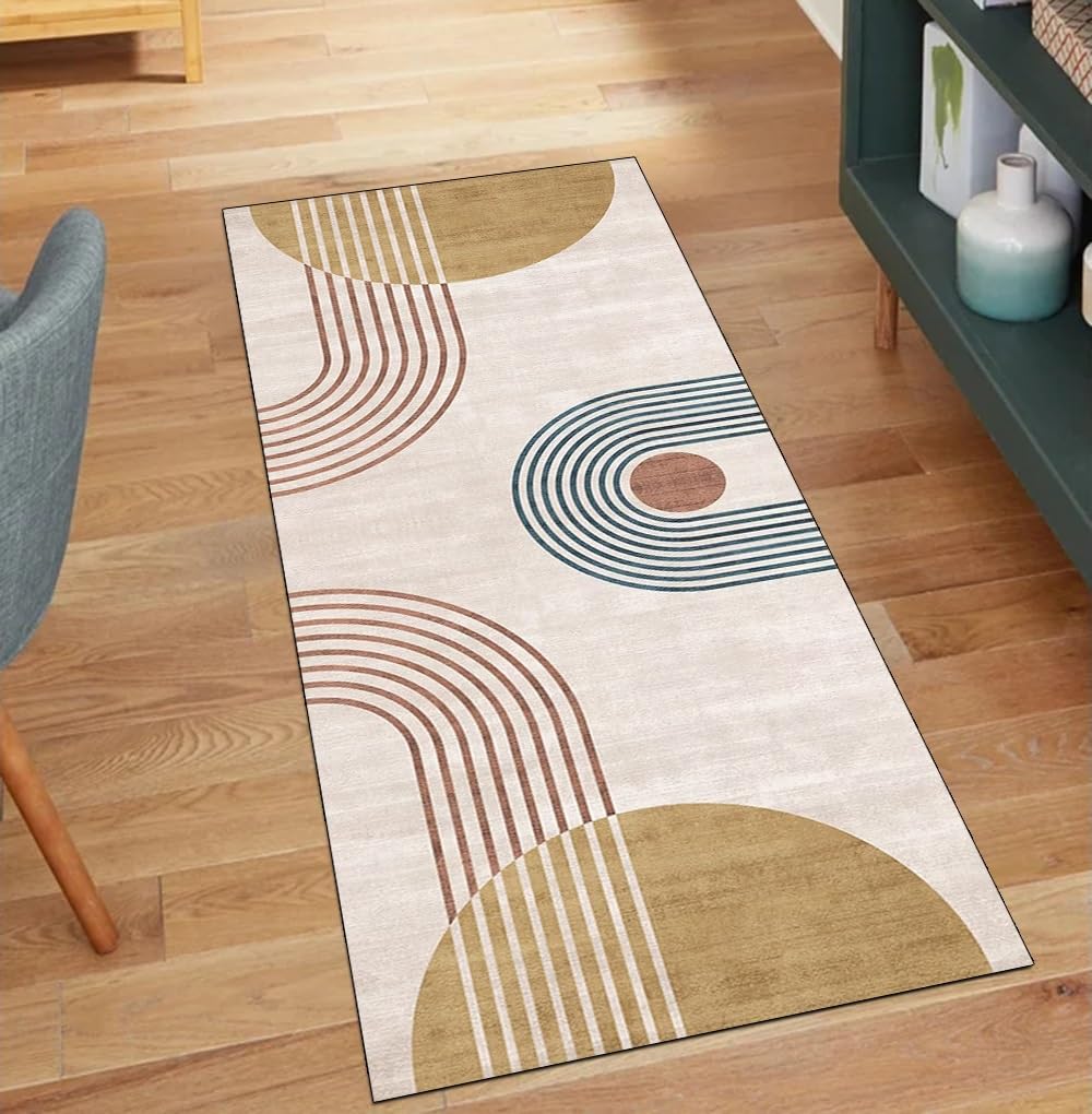 Alfombra de pasillo moderna beige antideslizante y lavable 40x220cm