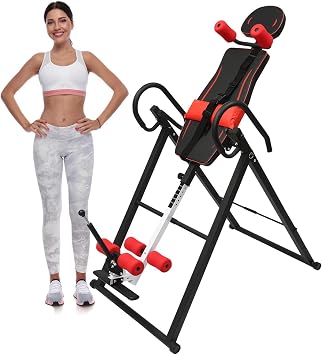330 lbs Capacity Inversion Table for Back Pain Relief, Adjustable 4 Gears Heavy Duty Inversion Table Foldable Stretching Muscles, Highly Resilient Foam Footbed Inversion Table