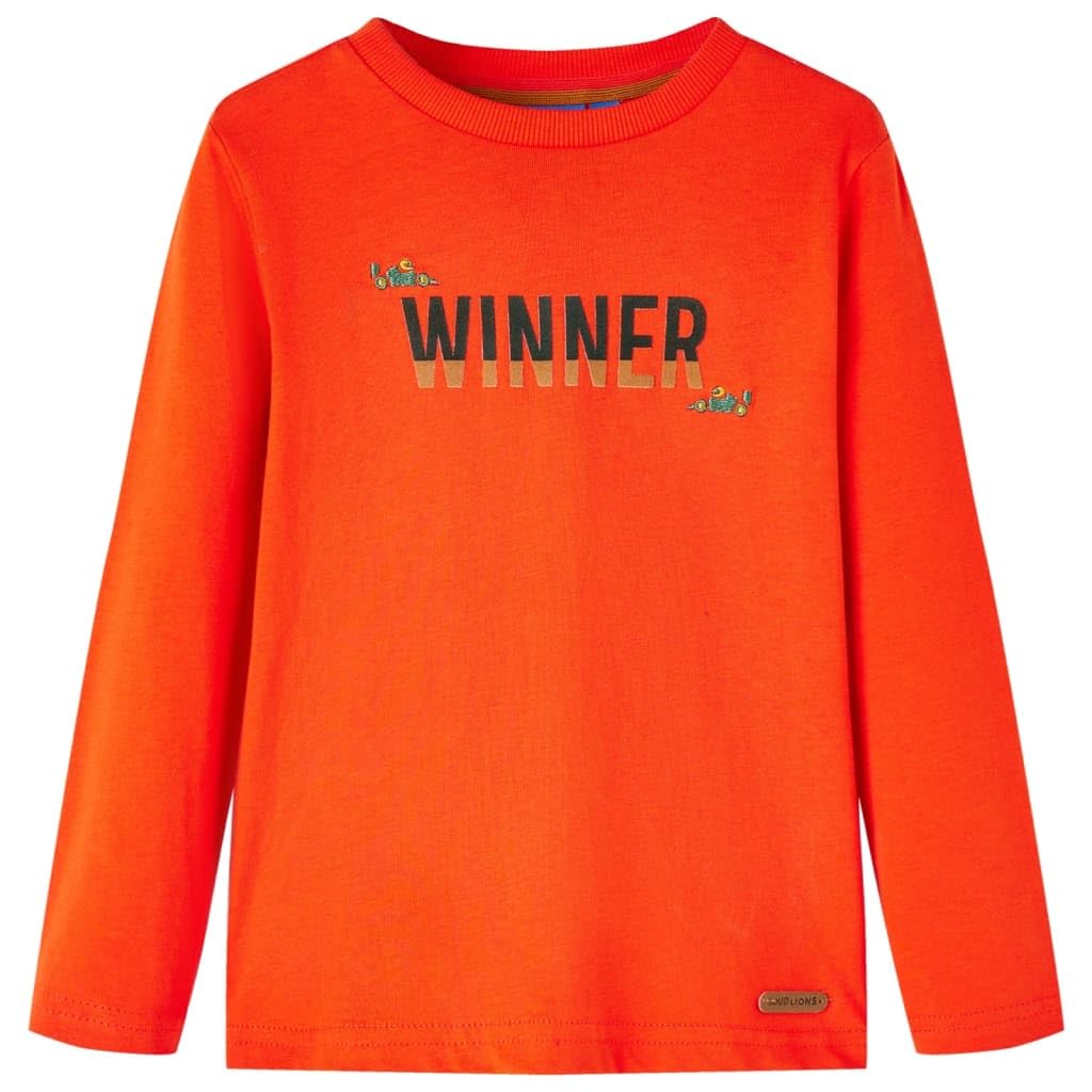 vidaXL Kids' T-Shirt with Long Sleeves Tee T Shirt Winner Print Bright Orange 128