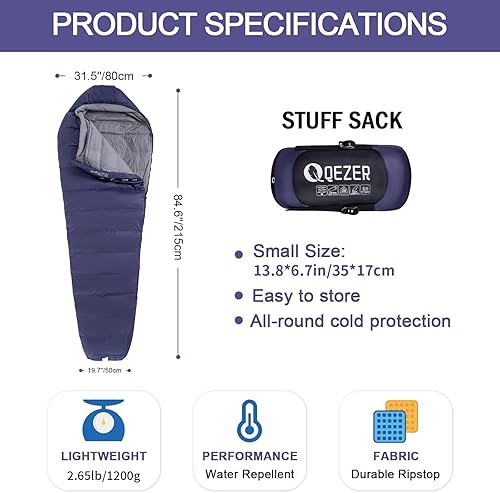 Miniatura 2 de Saco de dormir de plumón para adultos 0F 10F 15F 20F saco de dormir para mochilero para clima frío con saco de compresión